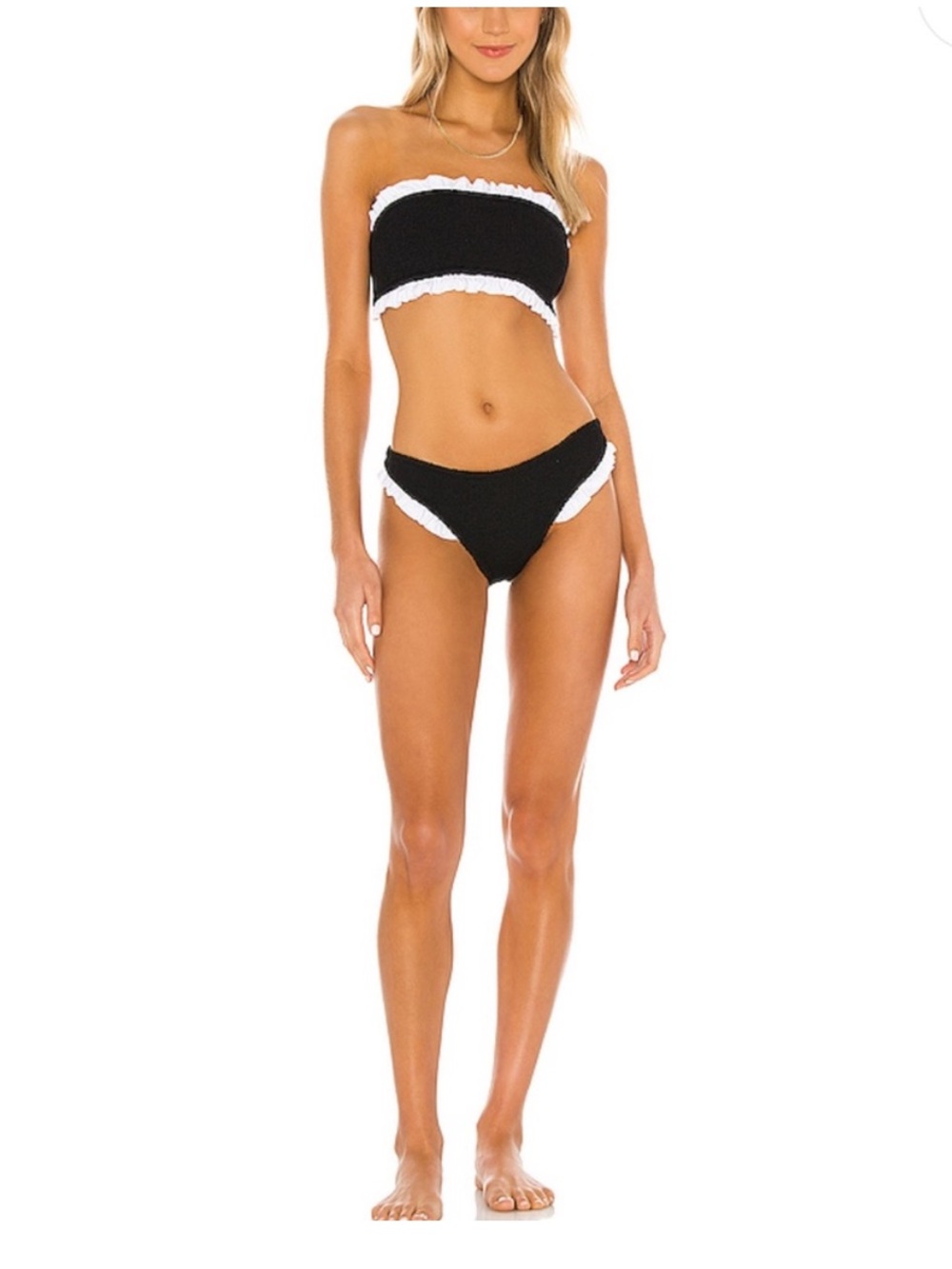 Hunza G x Pandora Sykes Tracey Black White  Ruffle Frill Bikini Top & Bottom OS